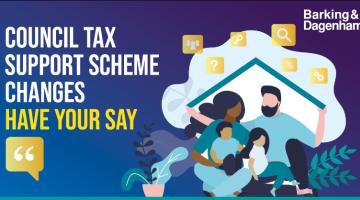 Council Tax Scheme animated family in sillouhette of house 